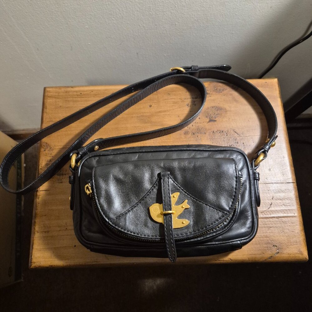 Marc by Marc Jacobs Petal To The Metal Black Leather Shoulder Handbag Crossbody